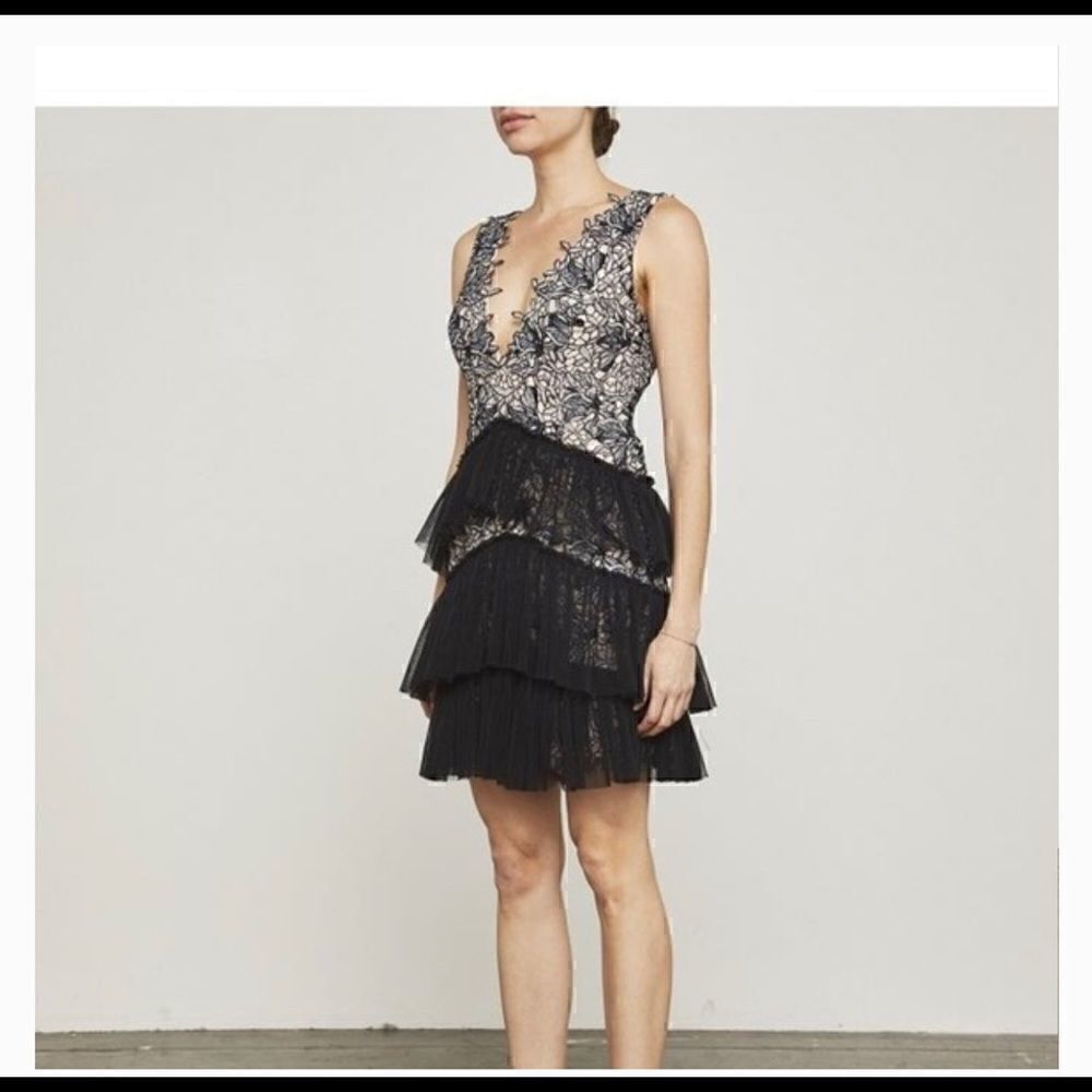 BCBGMaxAzria eve pink lace tulle tiered dress Size 0